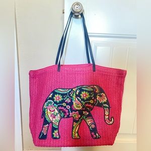 Vera Bradley Pink Straw Tote Elephant Petal Paisley
